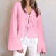 thumbnail image 5 of Blusas con Lazo Frontal para Mujer, Camisas de Y2K, Mangas Acampanadas, Cuello en V, Ropa para Salir, Blusas Casuales con Cordones. Rosa M, 5 of 8