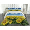 thumbnail image 2 of Ambesonne Sunflower Quilted Coverlet 3 Pcs, Fresh Field Country, King Size, Blue Green Yellow, 2 of 4