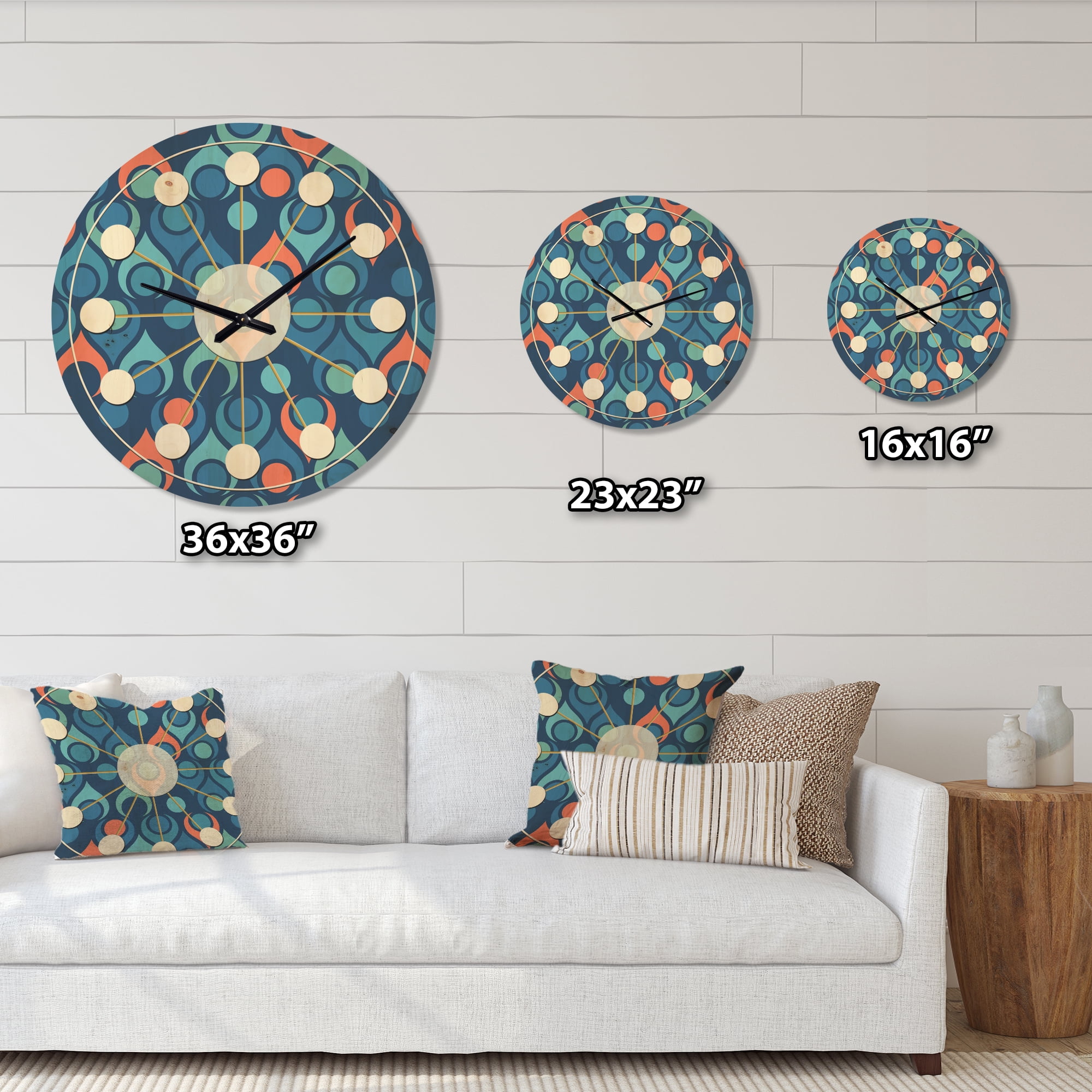 Designart 'Abstract Retro Drops X' Mid-Century Modern Wood Wall Clock