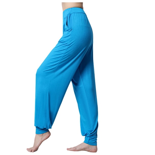 Pantalones deportivos holgados para mujer, pantalones de yoga - Tejido de algodón y lino, cintura plana/bolsillos - Cintura alta/pierna ancha, aptos para fitness/uso informal, sin elasticidad