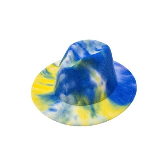 2Chique Boutique Women's Royal Blue and Yellow Tie Dye Retro Panama Style Fedora