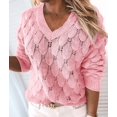thumbnail image 5 of Women'S V Neck Hollowed Out Sweater Long Sleeve Knit Pullover Sweater Pink L, 5 of 9