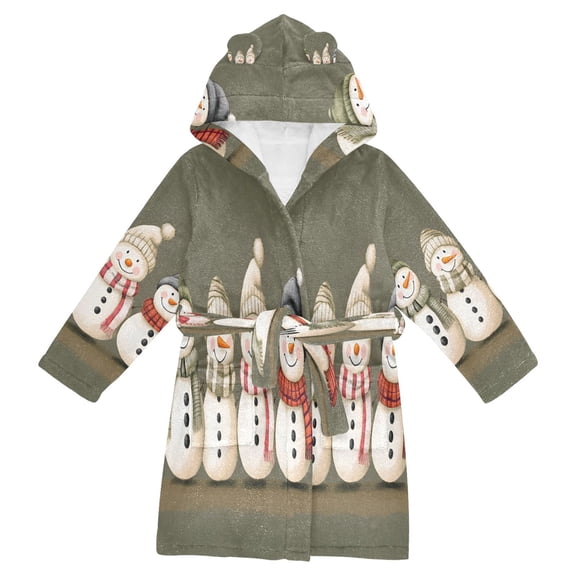 FORMRS Niños Bathrobe Unisex Hooded Robe Soft Plush Pajamas Sleepwear, Size 2-3T, Cute Snowmen