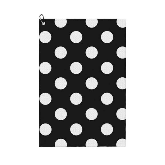 Golf Towels for Golf Bags For Men Women - Black and White Polka Dot 24x16in Absorbent Quick Drying Golf Towel for Cleaning Golf Ball Club Golf Bag Accessories with Carabiner