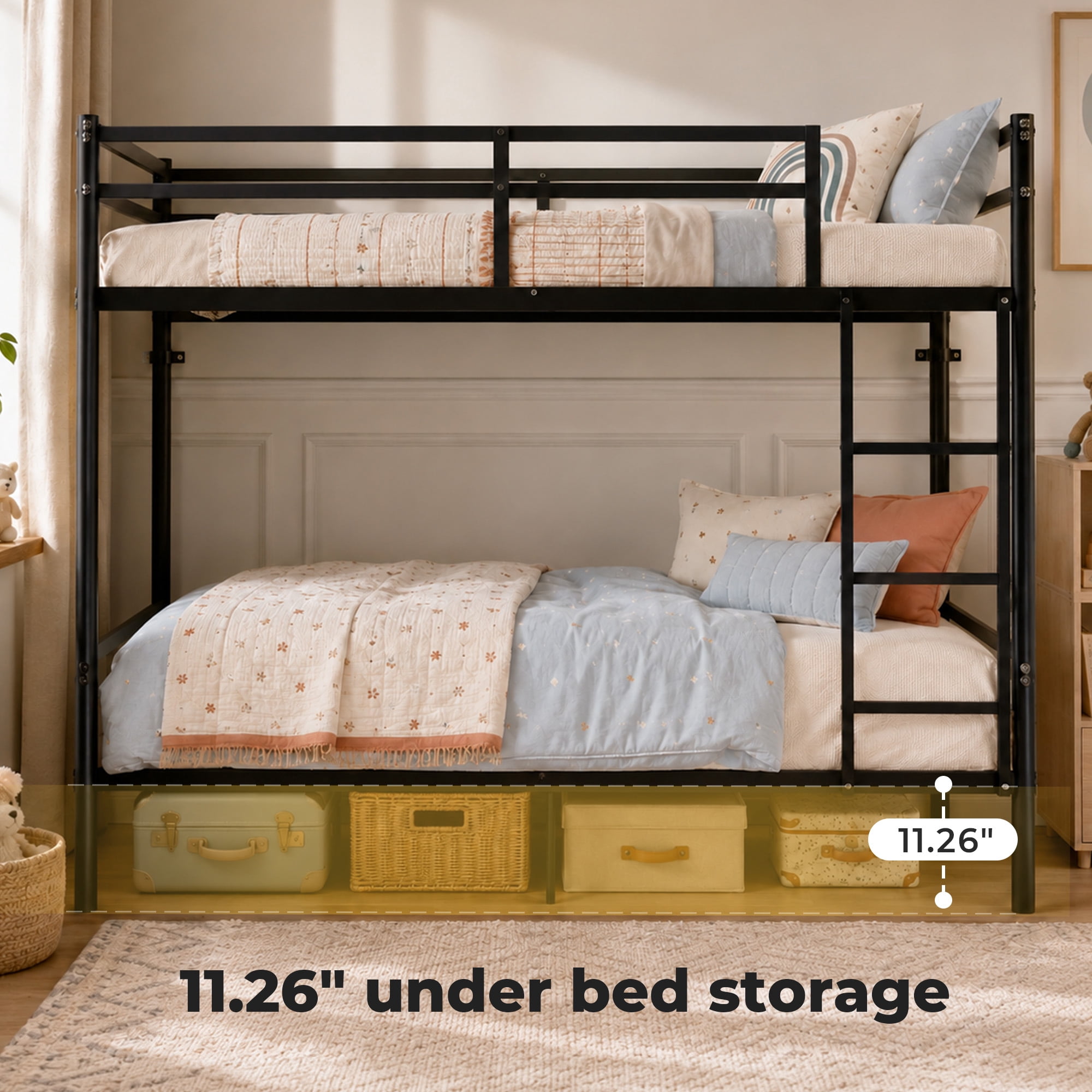 Alvantor Bunk Bed Twin over Twin, Metal Bunk Bed for Kids with Ladder and Anti-tip Bracket Black