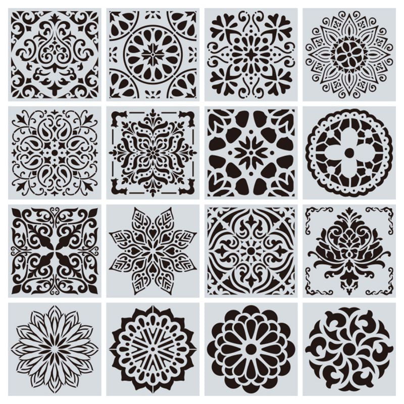 6 x 6 inch Mandala Stencils Tile Template Set of 9 Reusable Mandala Dotting Painting Stencils Art Painting Tiles Stencils Tool for Airbrush Walls Art Furniture Floor Tiles