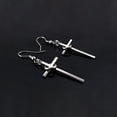 thumbnail image 4 of Par de acero Inoxidable Plata Cruz Crucifijo Cuelga Gancho Pendiente Studs Punk Fernando Pendientes colgantes Cruz con anillo Estilo liso Plata 1 par, 4 of 6
