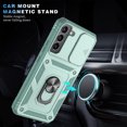 thumbnail image 4 of Design for Samsung Galaxy S23 Plus Phone Case with Camera Lens Sliding Cover Ring Holder Kickstand - Shockproof Heavy Duty Rugged Military Grade Bumper Protective Case for Women Men, Green, 4 of 11