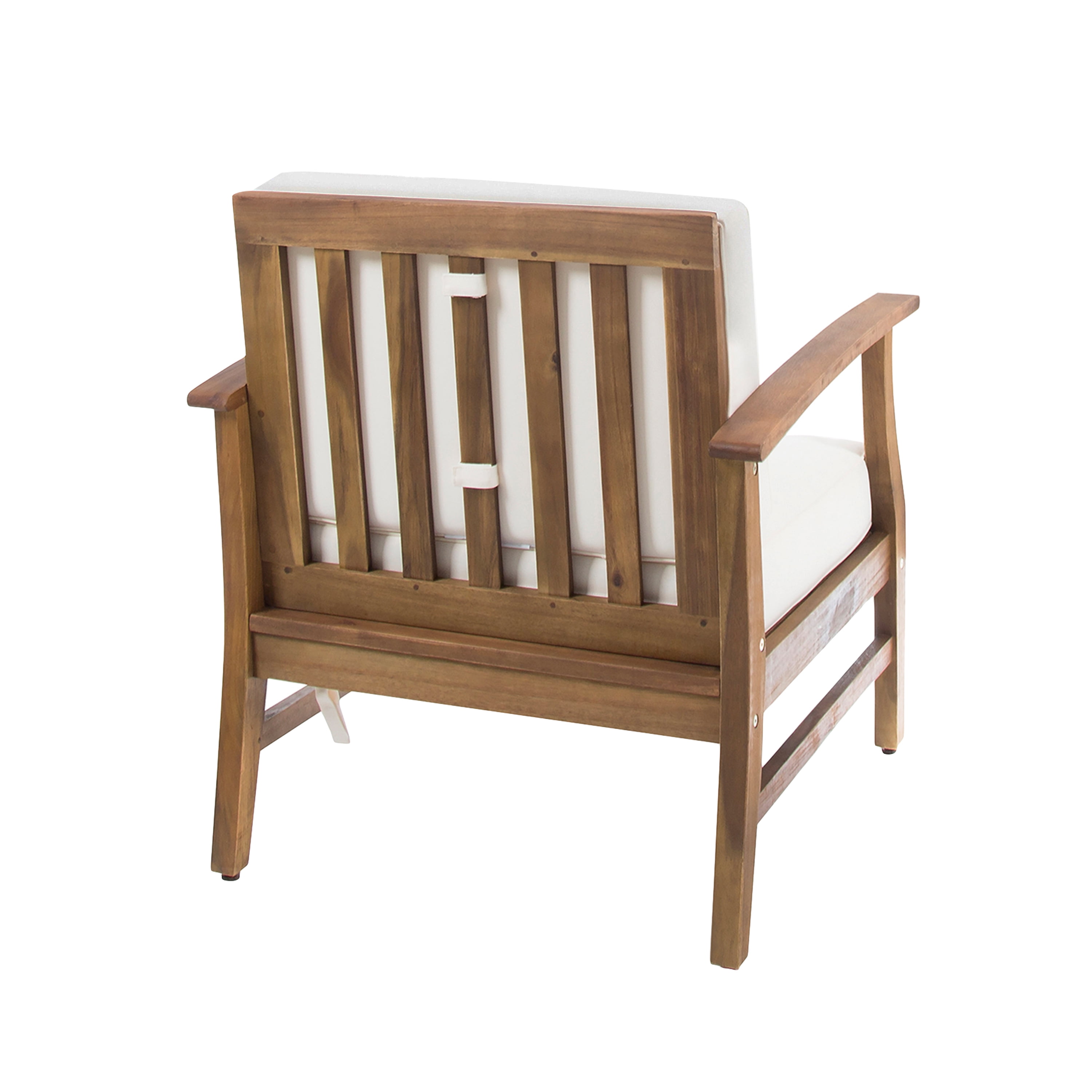 Outdoor Single Acacia Wood Club Chair, Comfort Leisure Seat for Patio Garden, Cream