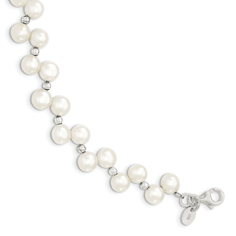 Rhodium 6mm Fw Cultured Button Pearl and Diamond Ring Mia Diamonds 925 Sterling Silver Solid 0.01cttw