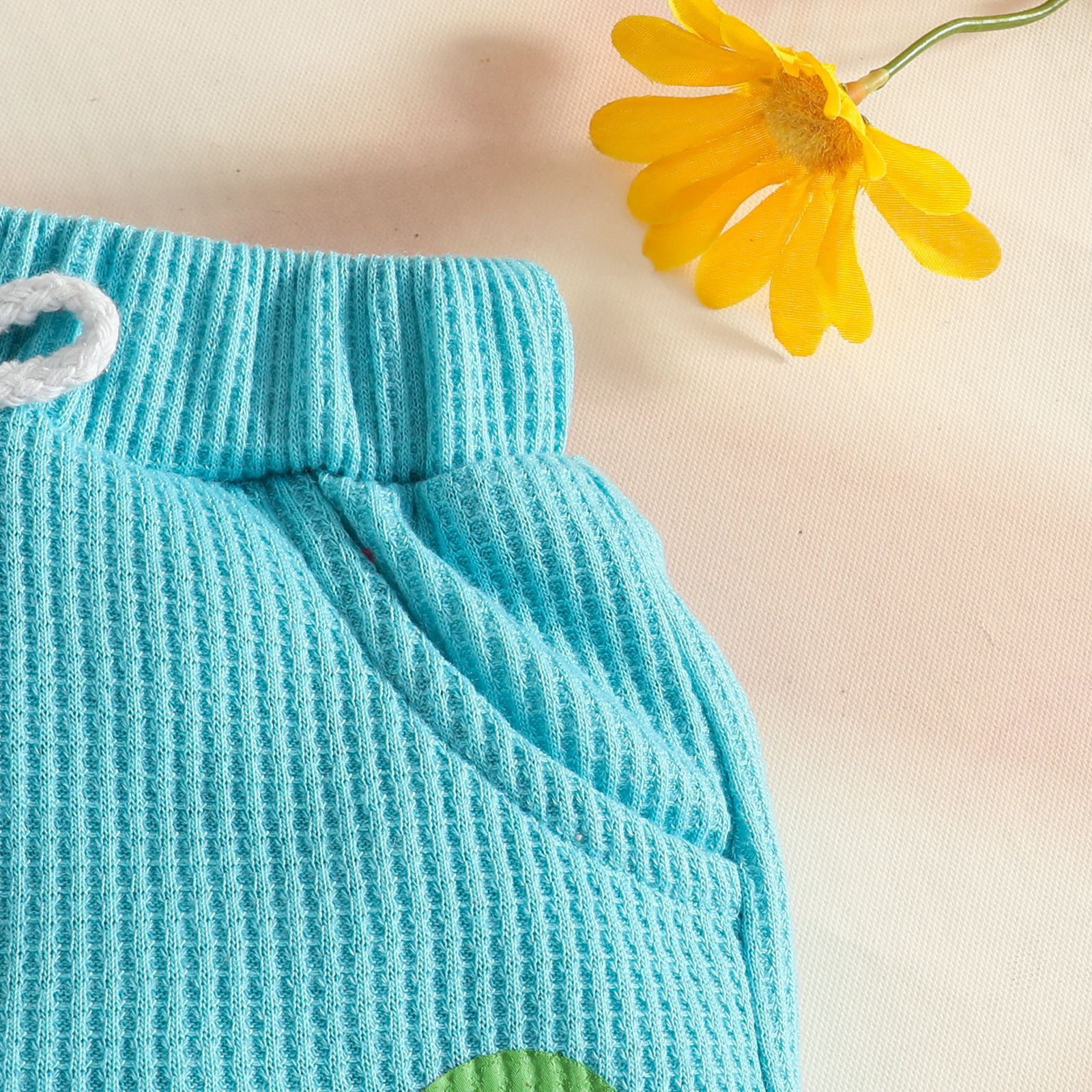 Faraee 0-3 Years Toddler Baby Girl Summer Clothes Ribbed Waffle 2 Piece Outfits Tassel Hem Tank Tops Drawstring Shorts Clothing Set Blue