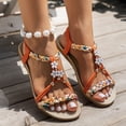 thumbnail image 2 of Modisza Open Toe Bohemia Platform Sandals Flower Ankle Strap Wedge Slide Sandal Summer Dressy Low Heels Beach Walking Shoes Orange 6.5, 2 of 6
