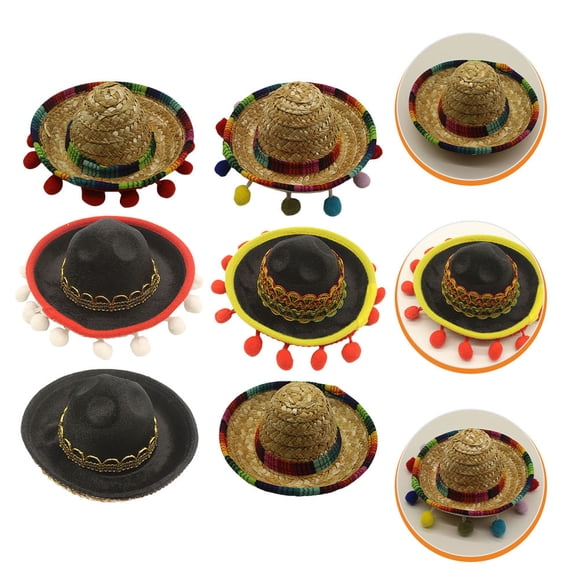 WRITWAA 6Pcs Fiesta Sombrero Headbands Assorted Color Mexican Hat Party Accessories