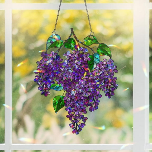 Purple Lilac Branch Acrylic Suncatcher Gift for Mom on Mother’s Day – Floral Window Decor for Spring, Garden Flower Gift