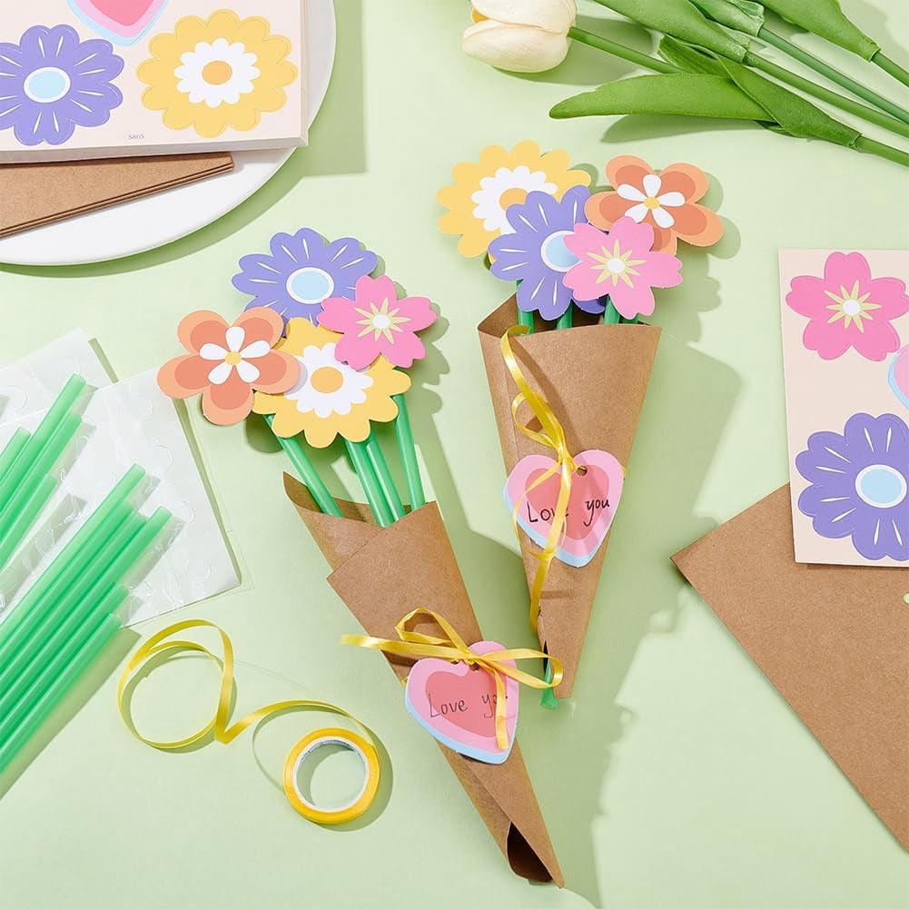 24 Set Flower Bouquet Craft Kit, Make Your Own Flowers Vase Art DIY Flower and Craft for Teacher Mother's Day Christmas Birthday Party Gift Decoration