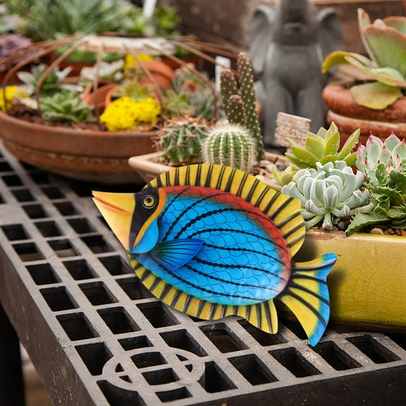 Hemoton Cartoon Tropical Fish Wall Art Decorative Iron Fish for Indoor Outdoor Use Blue 8 Pieces