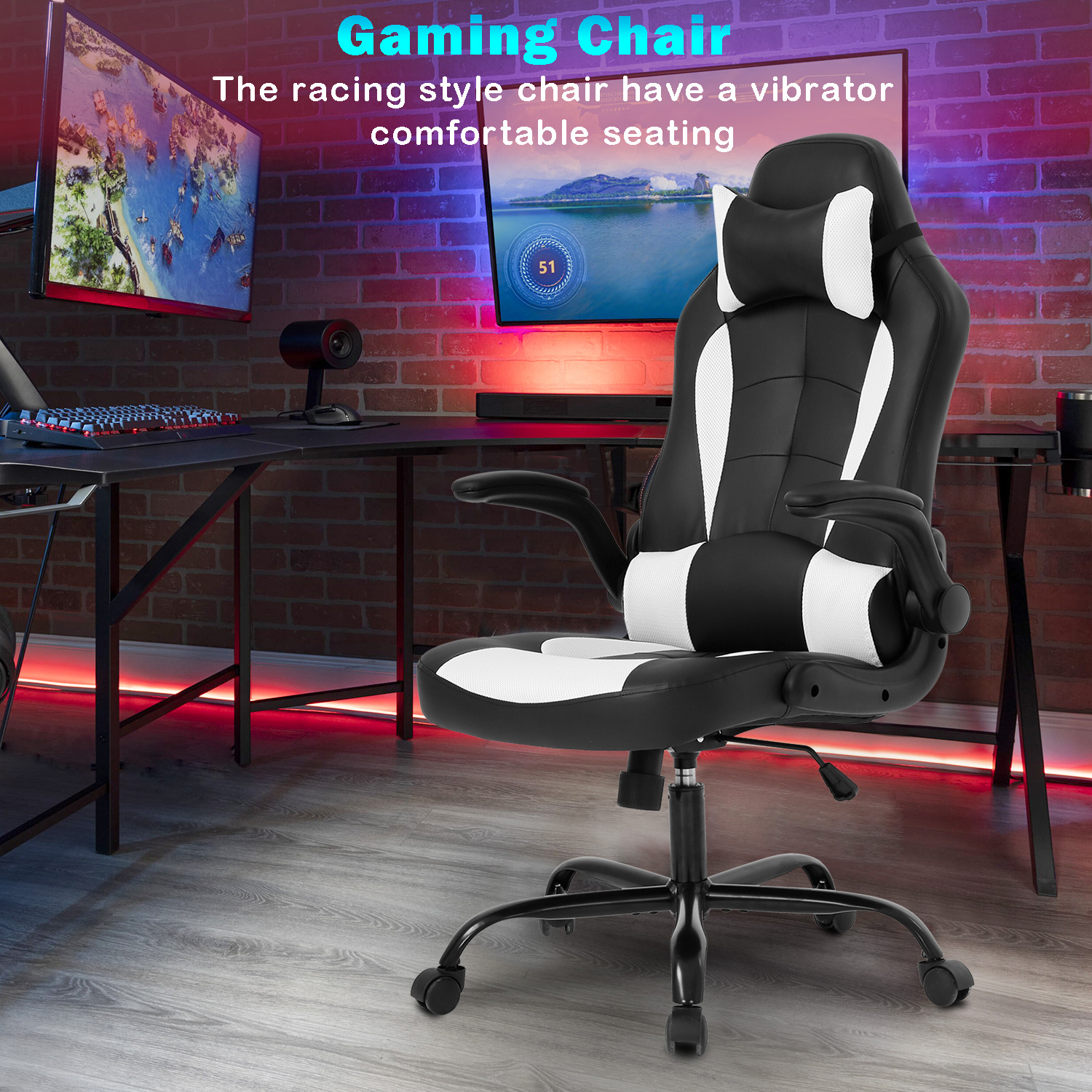 Furniture of America Hype Faux Leather Adjustable Gaming Chair, Black