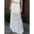 thumbnail image 6 of Women'S Elastic High Waisted Flowy A-Line Maxi Lace Skirt Summer Casual Long Skirts White S, 6 of 9