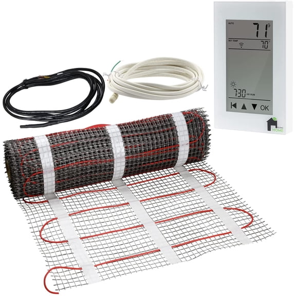 EconoHome Radiant Floor Heating System 35 Sqft - Fluoropolymer Insulated Floor Heating Mat Kit for Tile, Wood, Laminate - Indoor Home Warming Systems - GFCI Thermostat, WiFi Compatibility (Included)