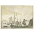 thumbnail image 2 of Nicolaes Aartman 18x14 Gold Ornate Wood Frame and Double Matted Museum Art Print Titled - River Face with Ships (1723 - 1760), 2 of 4