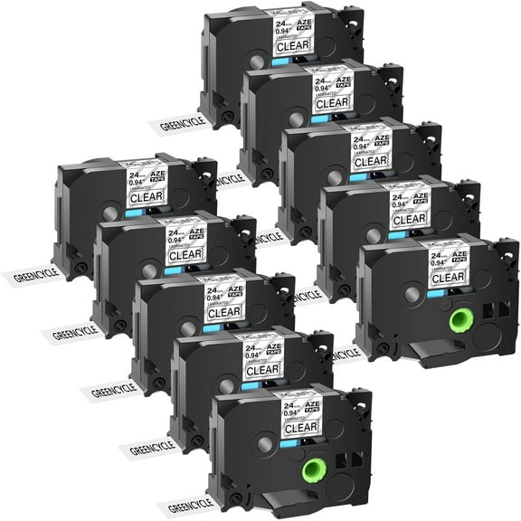 GREENCYCLE 10PK Compatible for Brother P-touch Black on Clear 24mm TZ TZe TZe-151 TZ-151 TZe151 TZ151 Laminated Label Tape