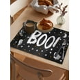 thumbnail image 3 of Placemats Set&nbsp;of&nbsp;8 Halloween Black White Ghosts Stars Full Moon Night Boo Heat Insulation Washable Place Mats, Rustic Non-Slip Table Mats for Dining Table Party Kitchen Decor,13x19 Inch, 3 of 4