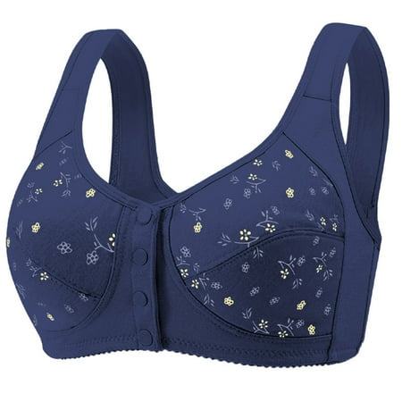 MLCDZ Daisy Bras for Older Women Plus Size Front Closure Push up Bra No Underwire Senior Bra with Snaps 2025 Upgraded Breathable Cotton Bras C-Blue 44