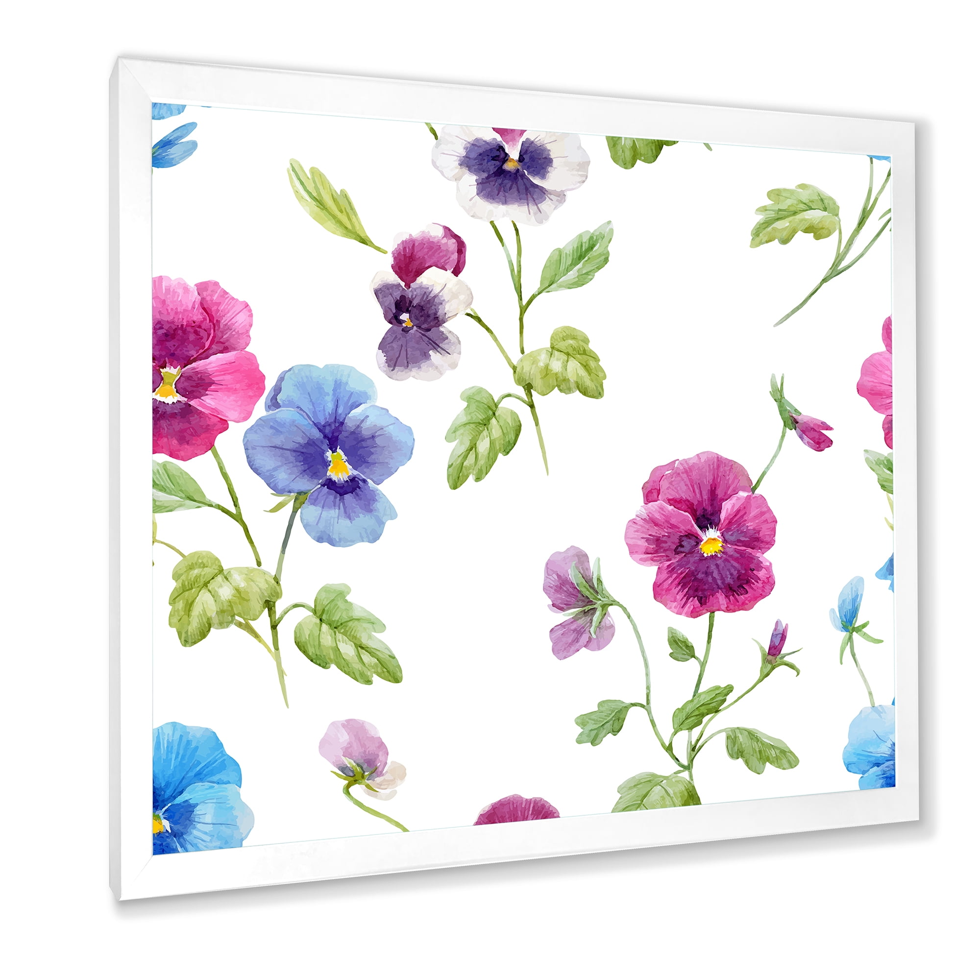 Designart 'Blue and Pink Pansy Flowers II' Traditional Framed Art Print