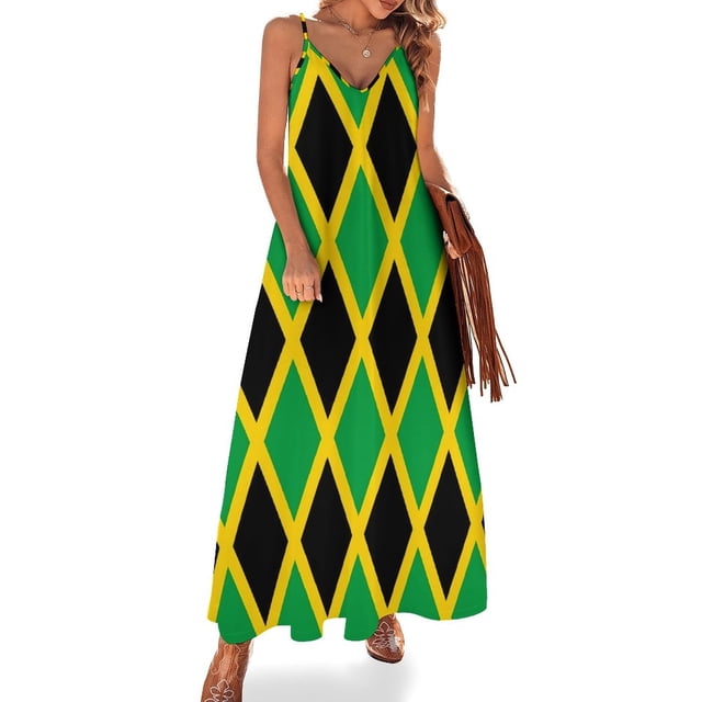 Vestido con bandera de Jamaica, vestido largo con cojín de Jamaica, vestido largo de moda urbana, vestidos largos bohemios para playa, vestidos de fiesta con cuello en V, vestidos oversize