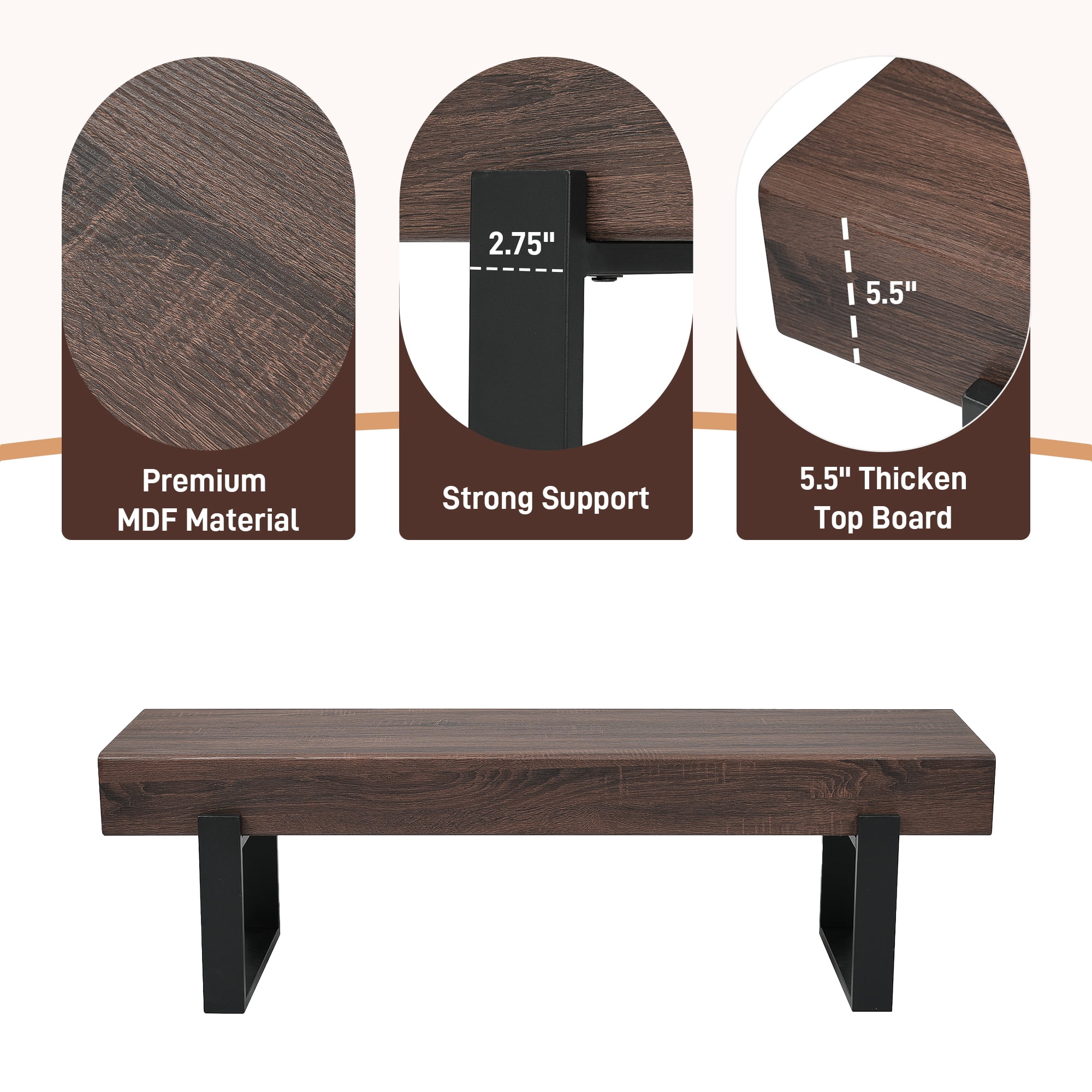 Euroco 59" Solid Wood Entryway Bench with Shoe Storage, Mid-Century Modern Shoe Bench,Hallway Foyer Seating Bench for Bedroom Living Room,Dark Walnut