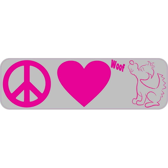 10in x 3in Peace Love Woof Bumper Sticker Vinyl Truck Window Car Stickers