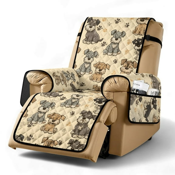 TSOVTHRID Schnauzer Dog Paw Print Recliner Slipcovers Non-Slip Lazy Boy Recliner Cover Water Resistant Couch Chair Covers with Pocket for Dog Furniture Protector for Living Room