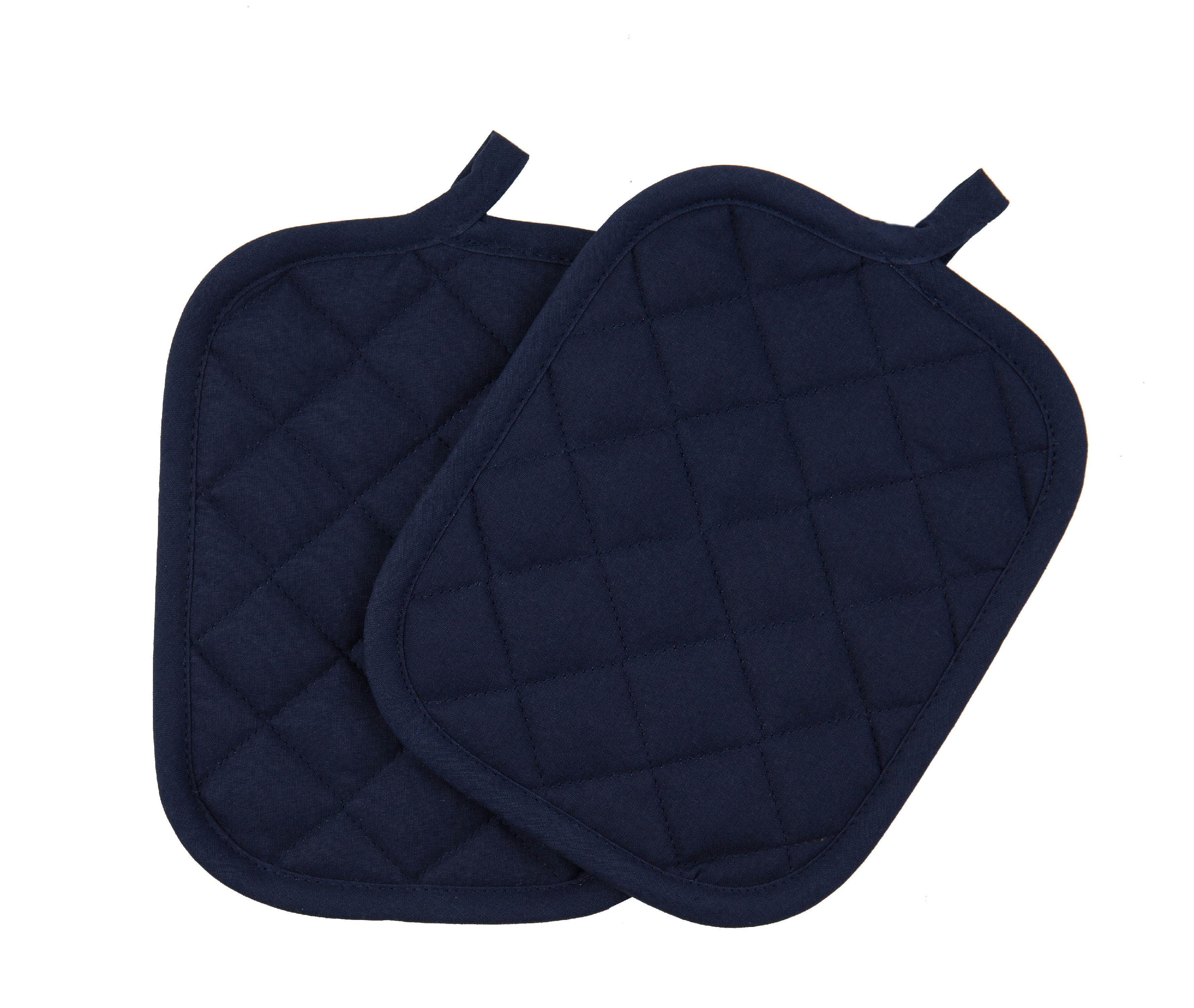 CUSHYSTORE Navy Blue Pot Holders Oven Pads Soft Fabric for Cooking Kitchen 7.75, 2 Pack