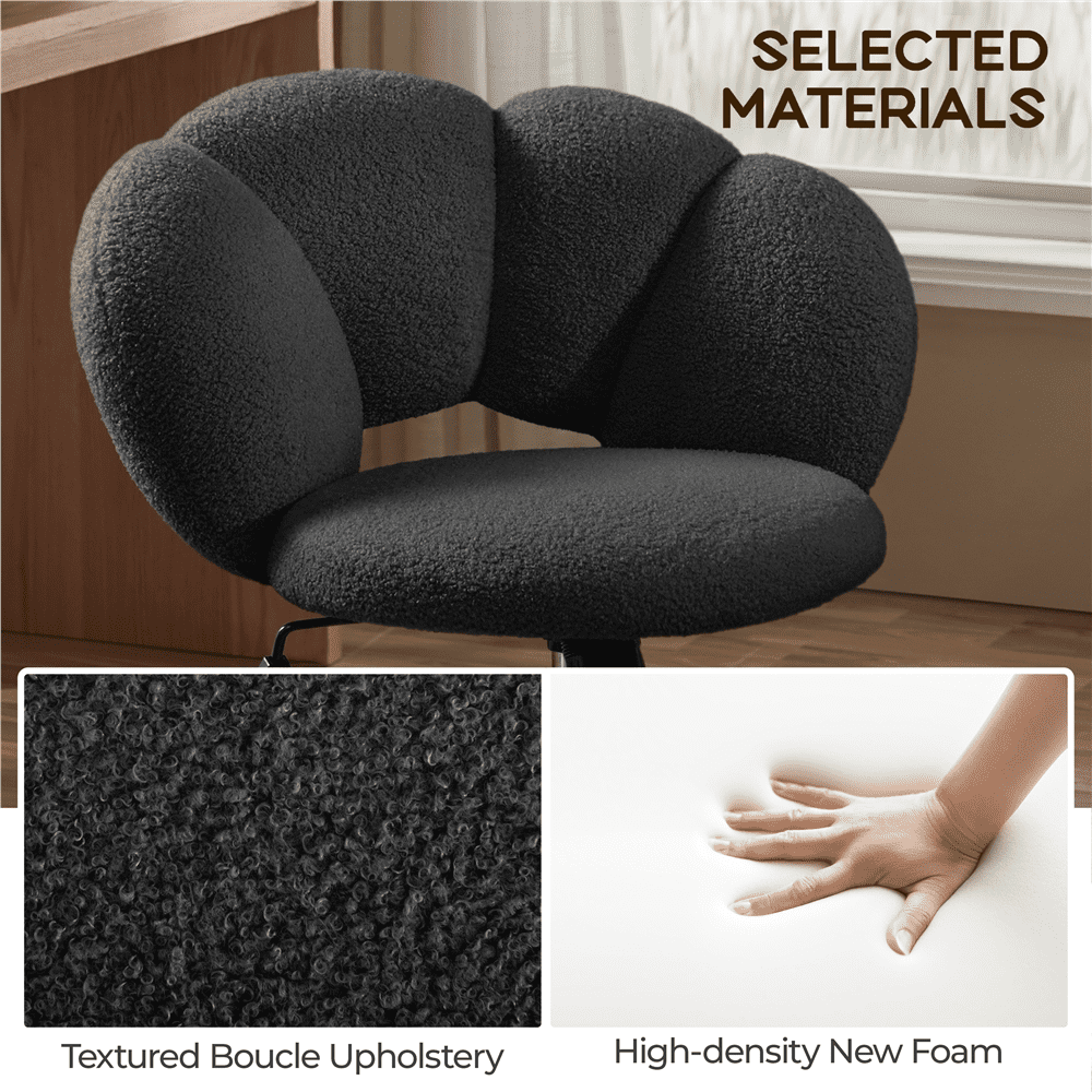 Alden Design Upholstered Desk Chair with Cloud Shaped Backrest, Black