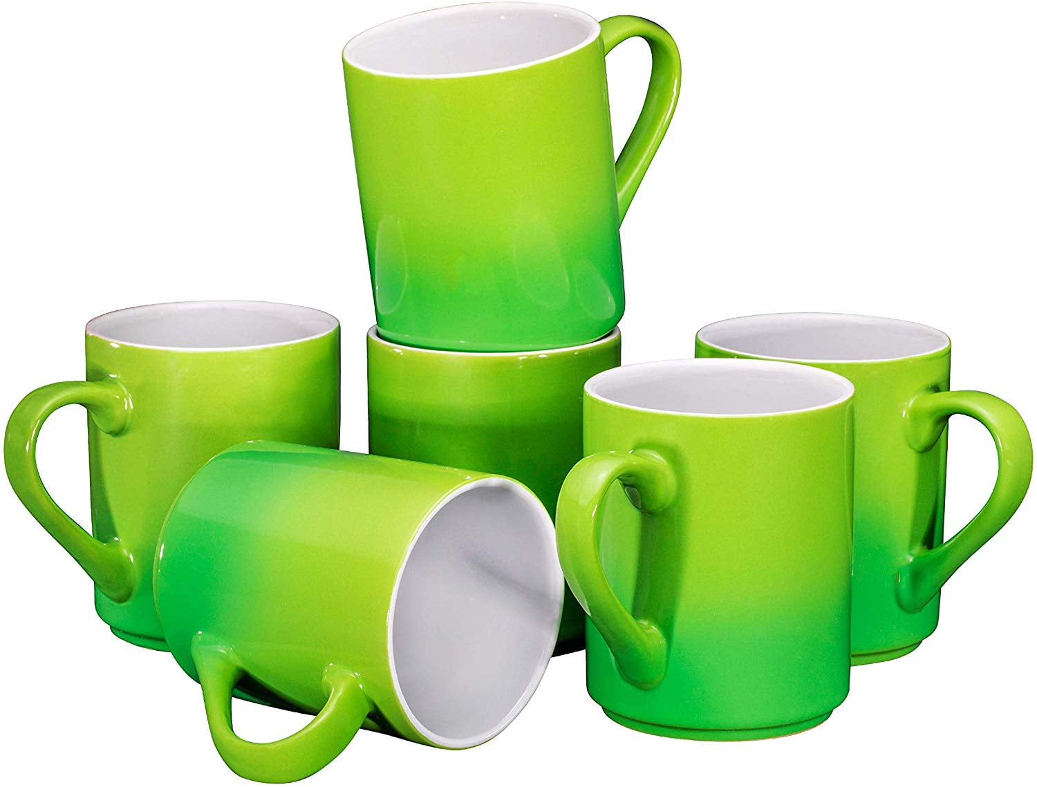 Bruntmor Porcelain Coffee Mugs Set of 6 12 oz Gradient Green