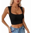 thumbnail image 3 of Women'S Sleeveless Crop Top Square Neck Tank Top Workout Fitness Summer Basic Tops 2025 Trendy Black M, 3 of 9
