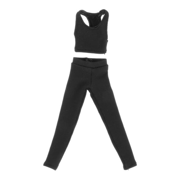 Chaleco y pantalones de moda 1/12, disfraz hecho a mano, ropa de muñeca en miniatura Negro