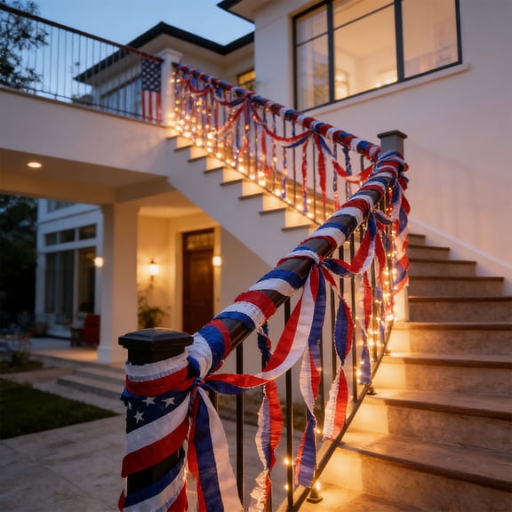 4PCS 4th of July Streamers Patriotic Red White Blue Crepe Paper Decorations 118 Inch Independence Day Party Streamers for Ceiling Stair Railing Wall Birthday Party Decor