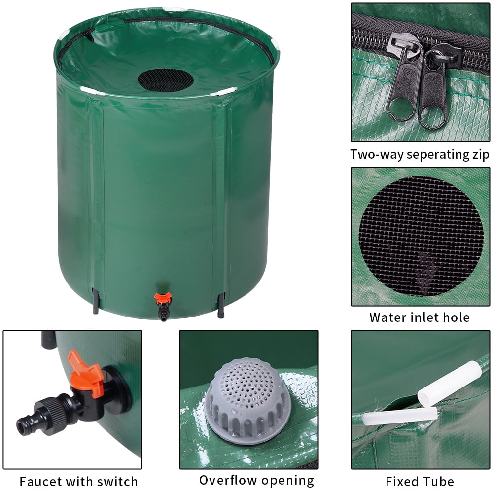 BAYUELSWU 50 Gallon Collapsible Rain Barrel, Portable Water Storage Tank, Folding Rain Barrel Water Collector with Spigots (Green)
