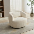 thumbnail image 3 of 34" Corduroy Swivel Barrel Chair – 360° Rotating Lounge Chair with Pillow, Metal Base – Ivory Upholstered Armchair for Living Room, Office & Reading Nook, 3 of 6