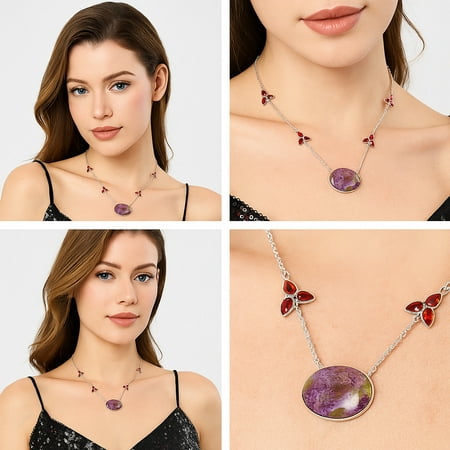 Purpurite - South Africa & Garnet 925 Sterling Silver Necklace Jewelry N-1004 SDN1701