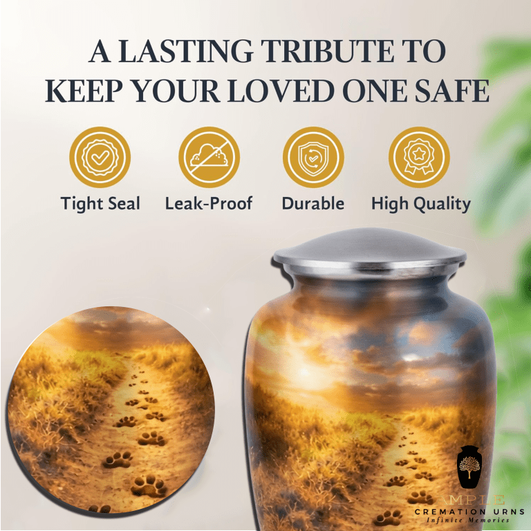 Large Dog Cremation Urn Paw Prints Trail Design Pet Ashes Aluminum Urn Secure Lid