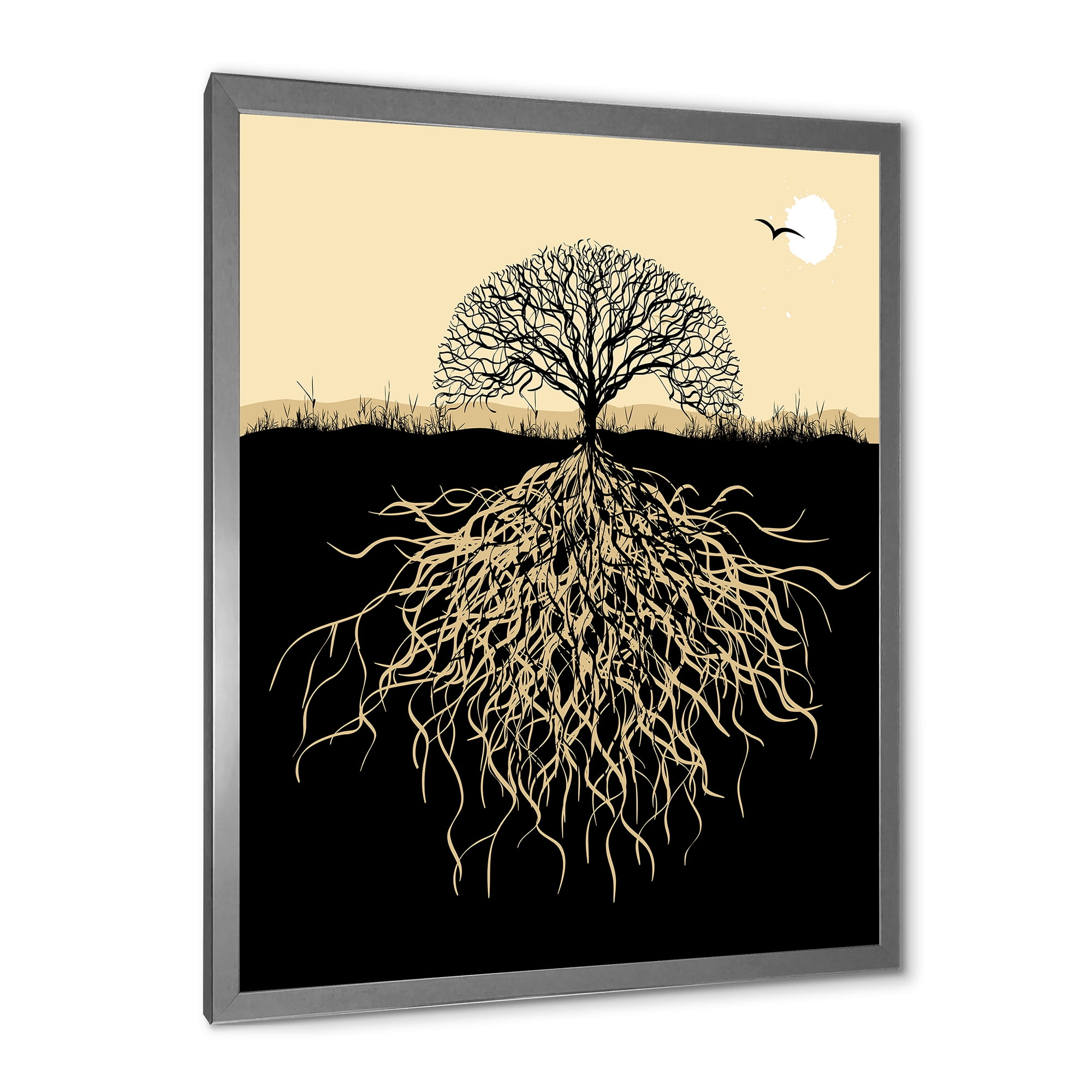 Designart 'Tree Silhouette With Underground Roots' Traditional Framed Art Print