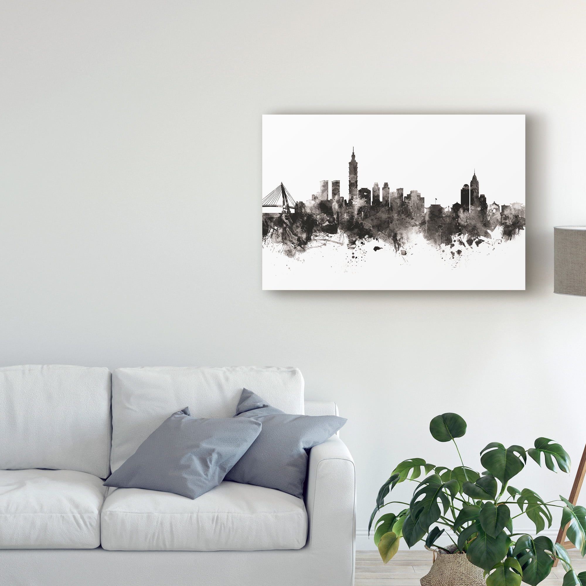 Trademark Fine Art 'Taipei Taiwan Skyline Black White' Canvas Art by Michael Tompsett