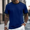 thumbnail image 2 of Zylarhe Men T Shirts European Solid Color Vertical Stripe Color Blocked Top For Men Casual Loose Comfortable Trendy Business Foreign Trade Round Neck Short Sleeved T Shirt Mens Set, 2 of 8
