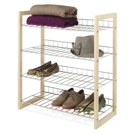 Whitmor 4 Tier Closet Shelf - Storage Organizer - Natural Wood & Chrome - 11.63"x 25.0" x 27.5"