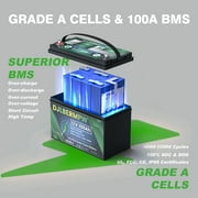12V 100Ah 4Pack LiFePO4 Battery, Deep Cycle Lithium Battery for RV, 3HP Golf Cart, Solar System