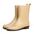 thumbnail image 4 of Women Diamond Quilted Mid Calf Rain Boots, Pull On Low Block Heel Waterproof Shoes For Gardening Commute Rainy Outdoor Wear Beige 9, 4 of 7