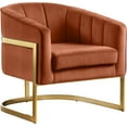 thumbnail image 1 of Meridian Furniture Carter Collection Fauteuil d'Appoint Moderne / Contemporain Rembourré en Velours à Dossier Tonneau avec Base en Acier Inoxydable Doré, Cognac, 29 Pouces L x 27.5 Pouces P x 31 Pouces H, 1 of 2