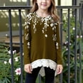 thumbnail image 2 of aohooy Lace Tops for Teens Long Sleeve Crewneck Tunic Lace Trim Hem Blouses Cute Boho Fall Pullover Printed Loose Soft Tees Brown,12-13Years, 2 of 6